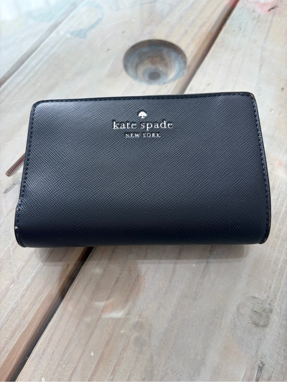 Kate Spade navy Saffiano Leather medium bifold wallet